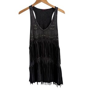 T Party Black Studded Fringe Tank Large